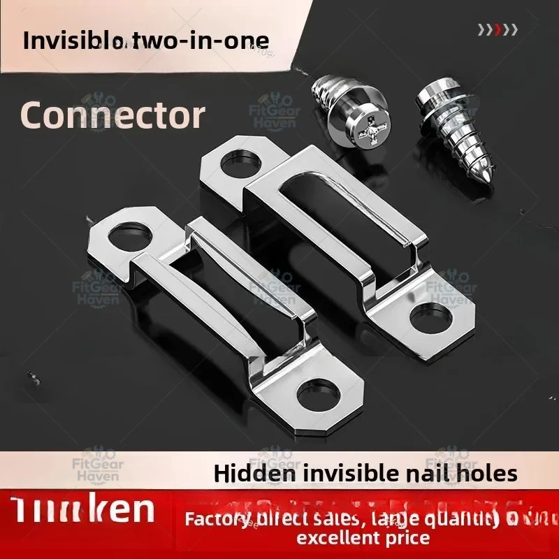 2-In-1 Connector Semi-pass Stainless Steel Invisible Fastener, Woodworking Wood Board Wardrobe Cabinet Furniture