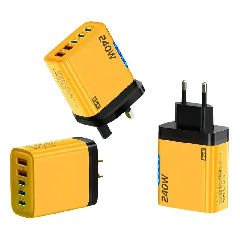 5-Port 240W GaN Fast Charging Adapter USB C PD QC3.0 Charger Suitable for Travel Office Multi Device Power Supply