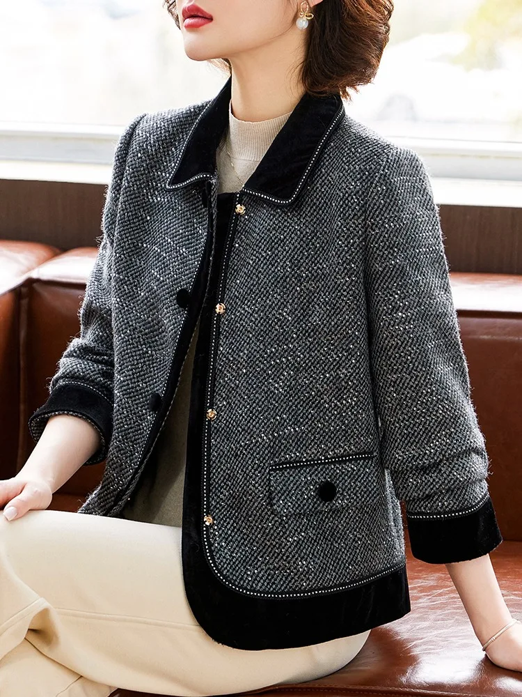

Middle-Aged Mother Autumn Clothes Fragrant Woolen Coat 2025 New Clothing Foreign Lapel Jacket Top