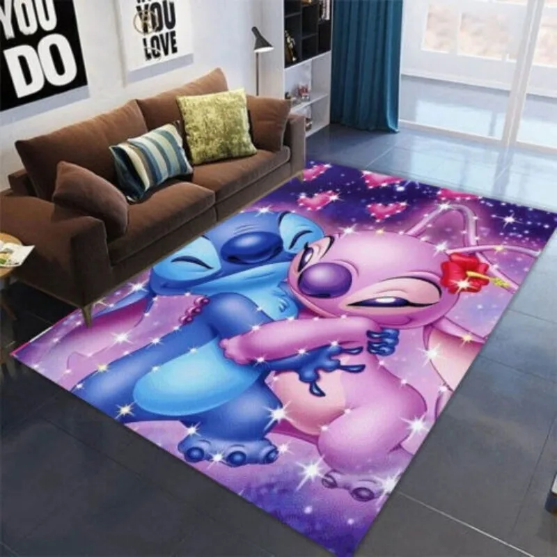 Stitch Disney Carpet Crystal Pile Washable Mat for Living Room Bedroom Sofa Side Non-slip Warm Foot Mat