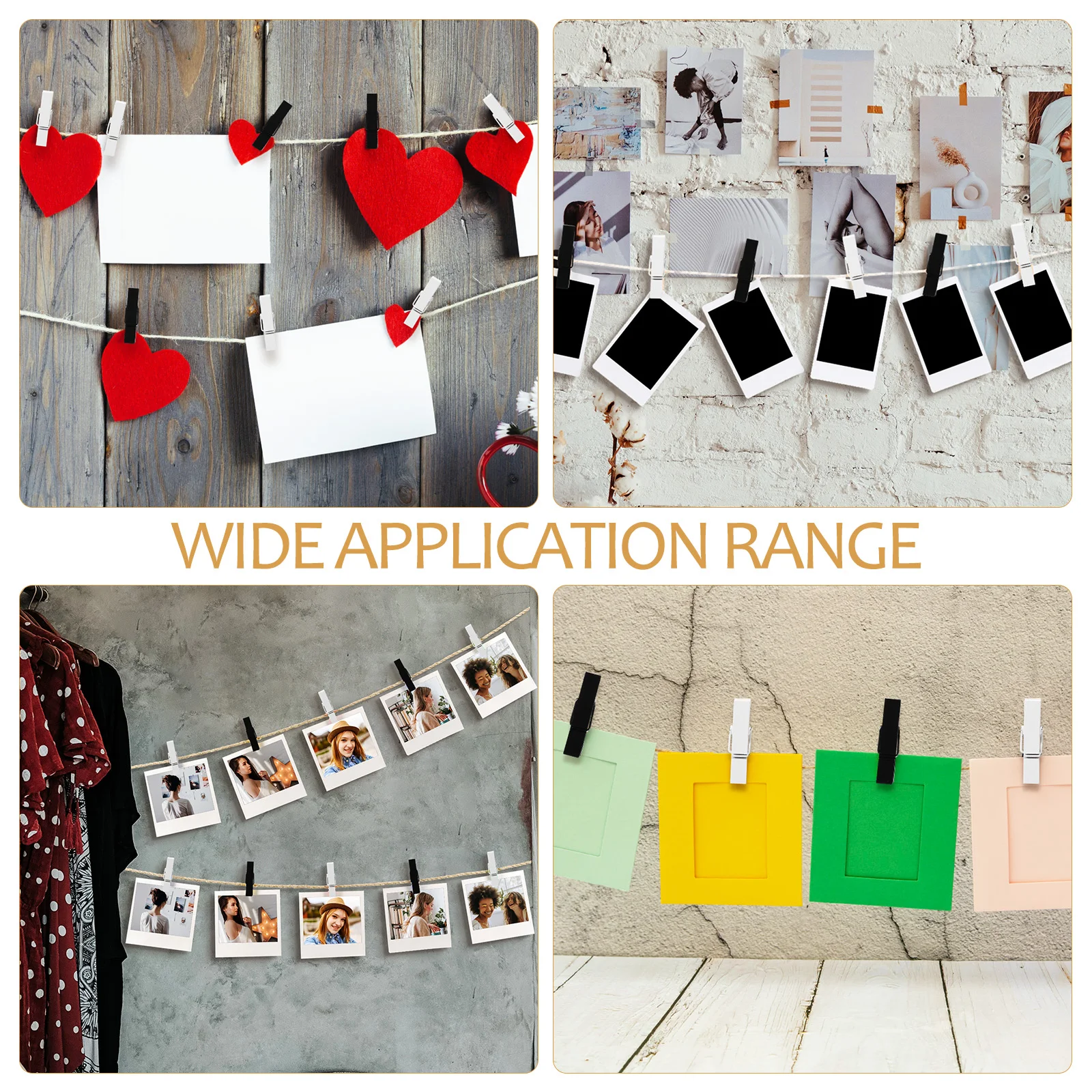 

100 pcs Decorative Clips 50 White 50 Black Wood Clothespins Photo Wall DIY Office Supplies Multipurpose Organizer