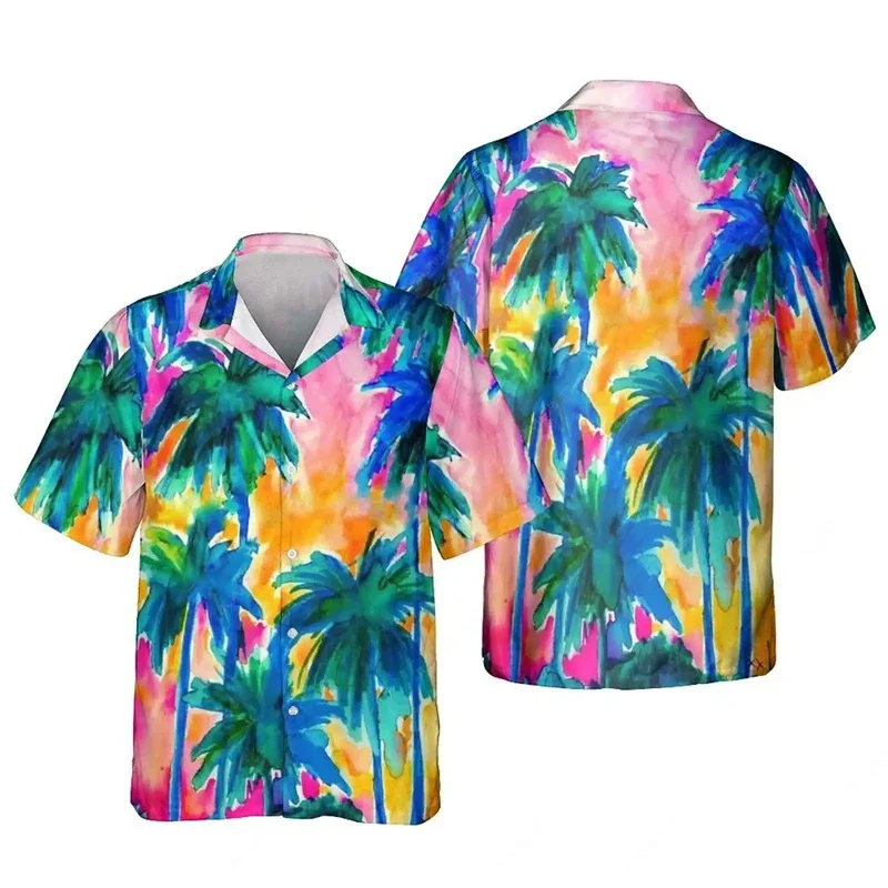 

Hawaiian Beach Coconut Trees Graphic Shirts For Men Clothing Casual Hawaii Beach Shirts Vacation Mens Short Sleeve Y2k Blouses