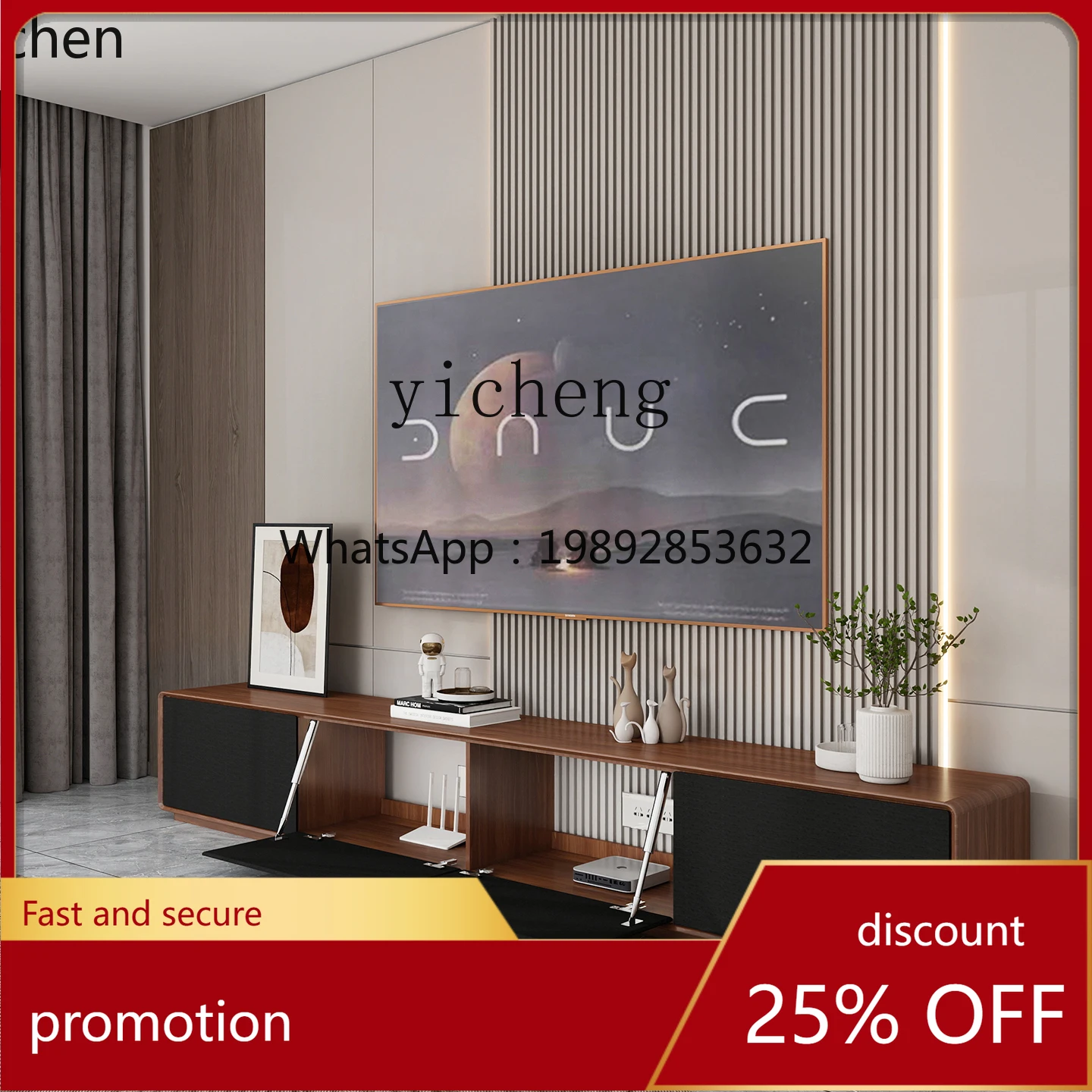 

YFY Floor-standing Solid Wood TV Cabinet and Coffee Table Set Simple High-end Walnut Wood Floor Cabinet