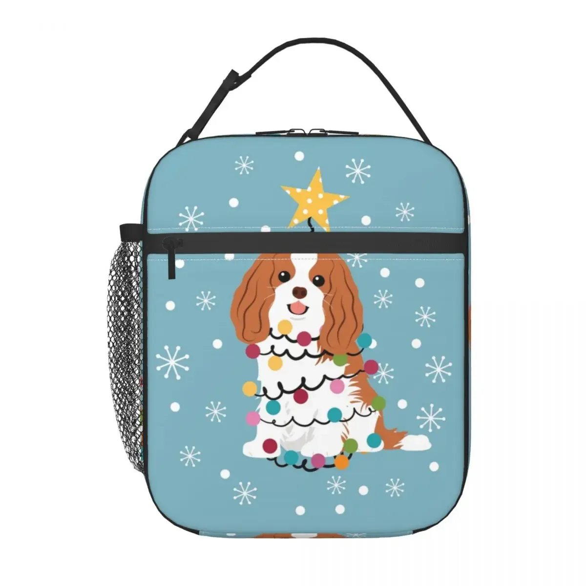 Cavalier King Charles Spaniel Christmas Tree Resuable Lunch Box for Women Leakproof Dog Cooler Thermal Food Insulated Lunch Bag