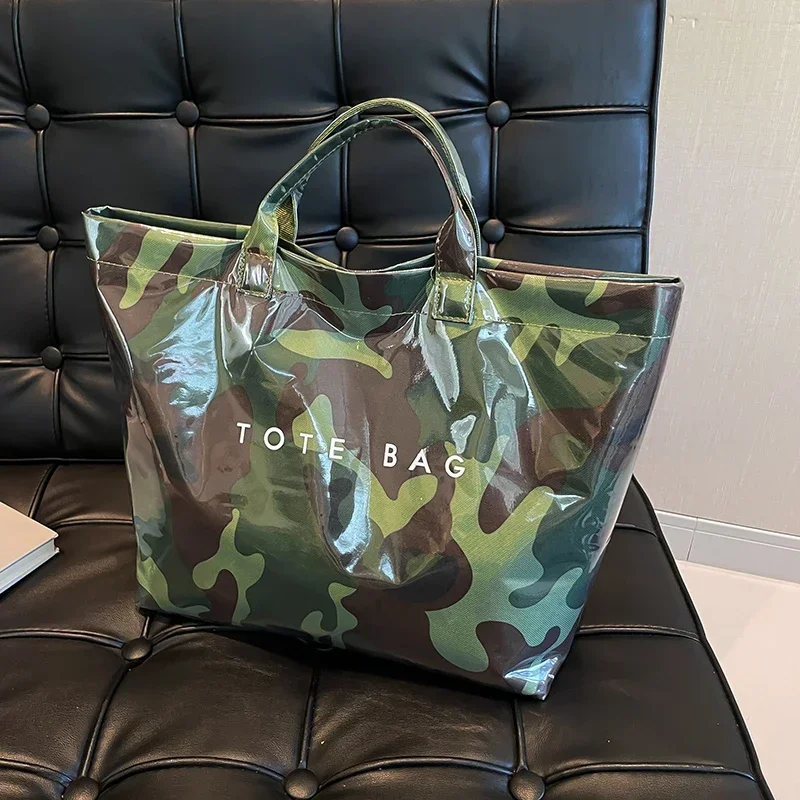 Camouflage PVC Reusable Shopping Bag Women's Bag Eco Friendly London Shopper Bag Large Capacity Waterproof Handbag Totes Big