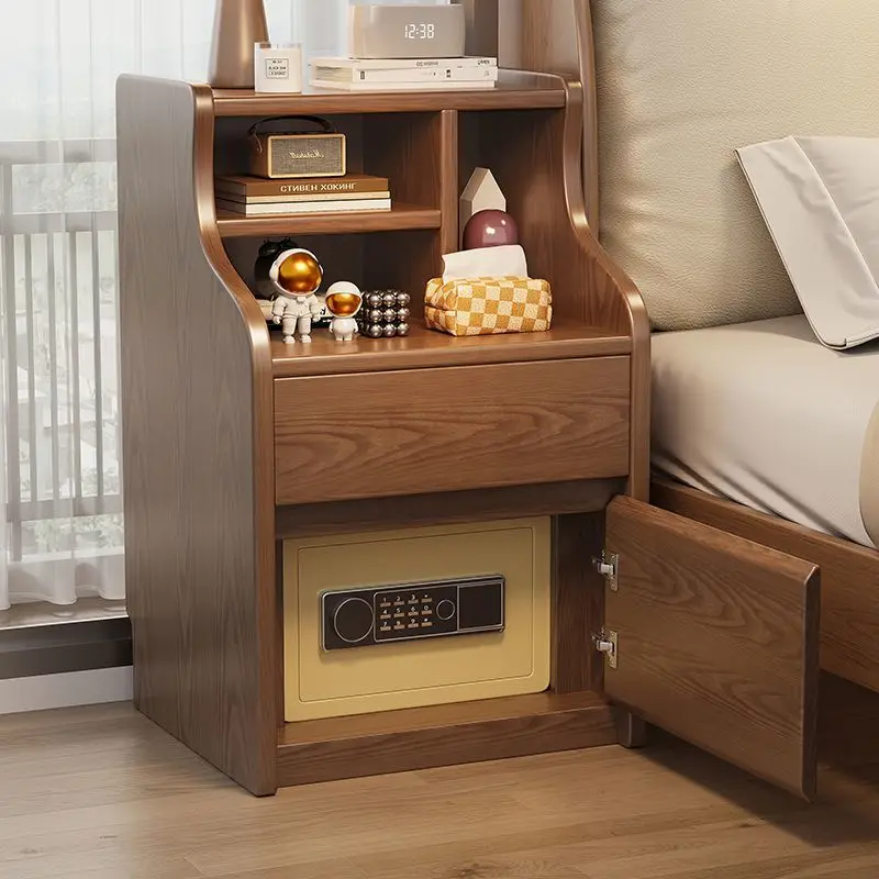Solid wood bedside table, safe, integrated household locker, safe with combination lock