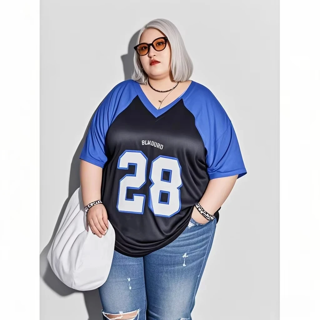 Plus Size Women Casual Large Size Short-sleeved T-shirt Quick-drying Breathable Ball Shirt Fashionable Casual Street Sportswear