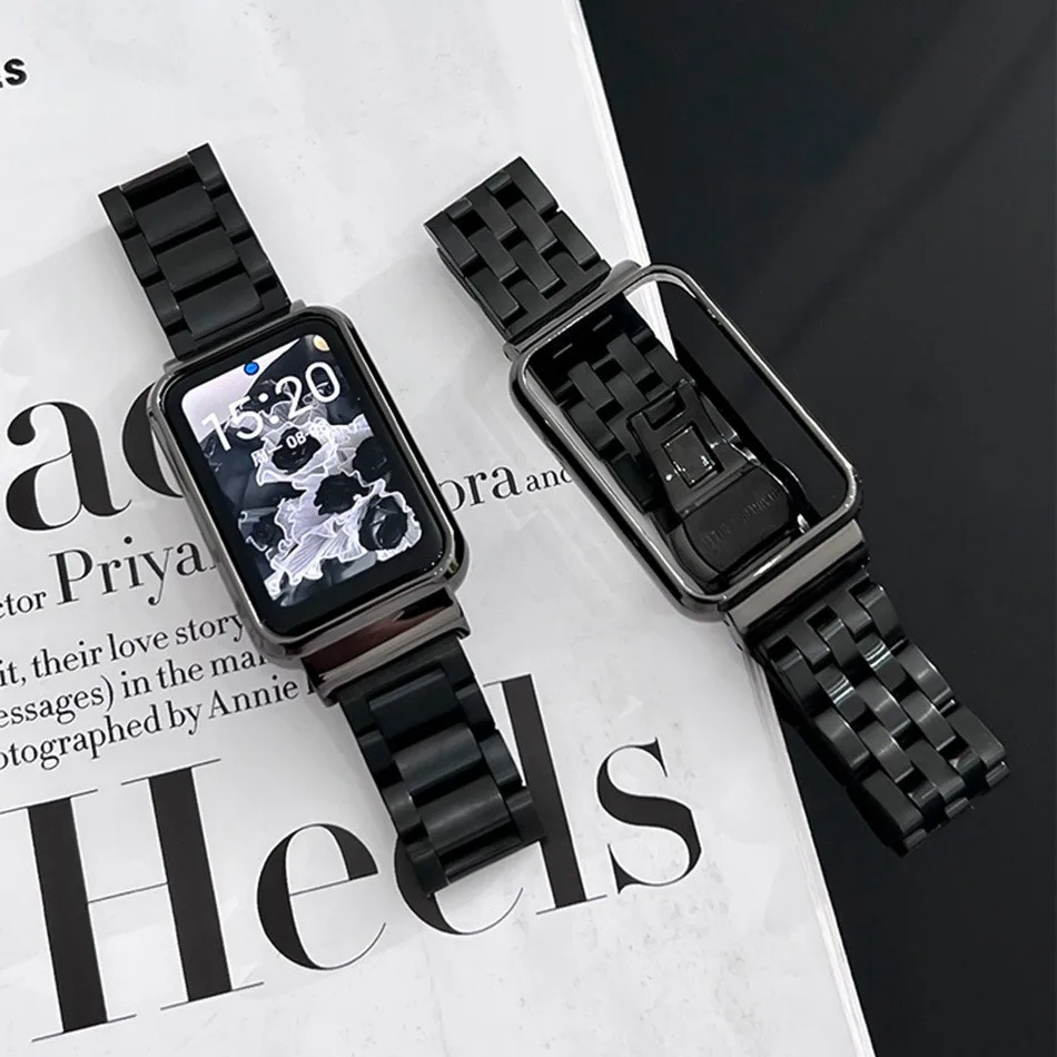 สายรัดโลหะสำหรับ Xiaomi Mi Band 7 Pro พร้อมเคส, สายรัดแฟชั่นสีดำหรูหราและเยี่ยมชมสำหรับ Miband 7 Pro, สายรัดข้อมือสำหรับการแทนที่