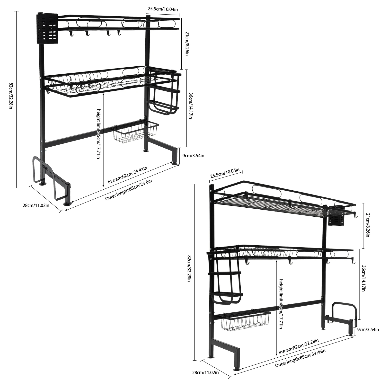 رف تجفيف الأطباق بطبقتين فوق الحوض مقاس 62/82 سم، تجفيف أدوات المائدة، رف المطبخ مناسب لتخزين مستلزمات المطبخ في المطبخ #4