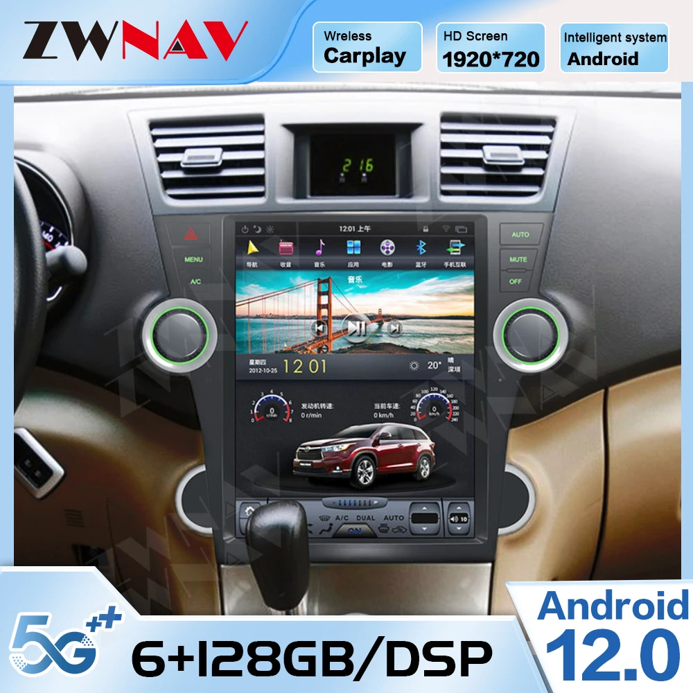 128G Tesa- Screen For Toyota highlander 2007 2008 2009 2010 2011 2012 2013 Android 9 Car Multimedia Player GPS Navi Radio Stereo