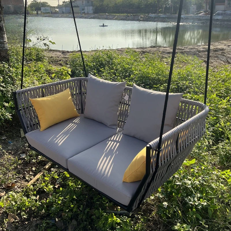 Outdoor garden courtyard leisure double swing, outdoor villa hotel homestay waterproof sunscreen rope woven hanging basket c