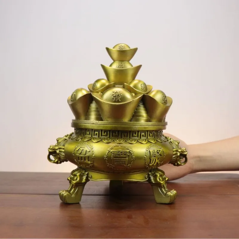 -saving treasure pot, Yuanbao furnace, home decor, money box, craft, copper ornament, with a lid that can be opened