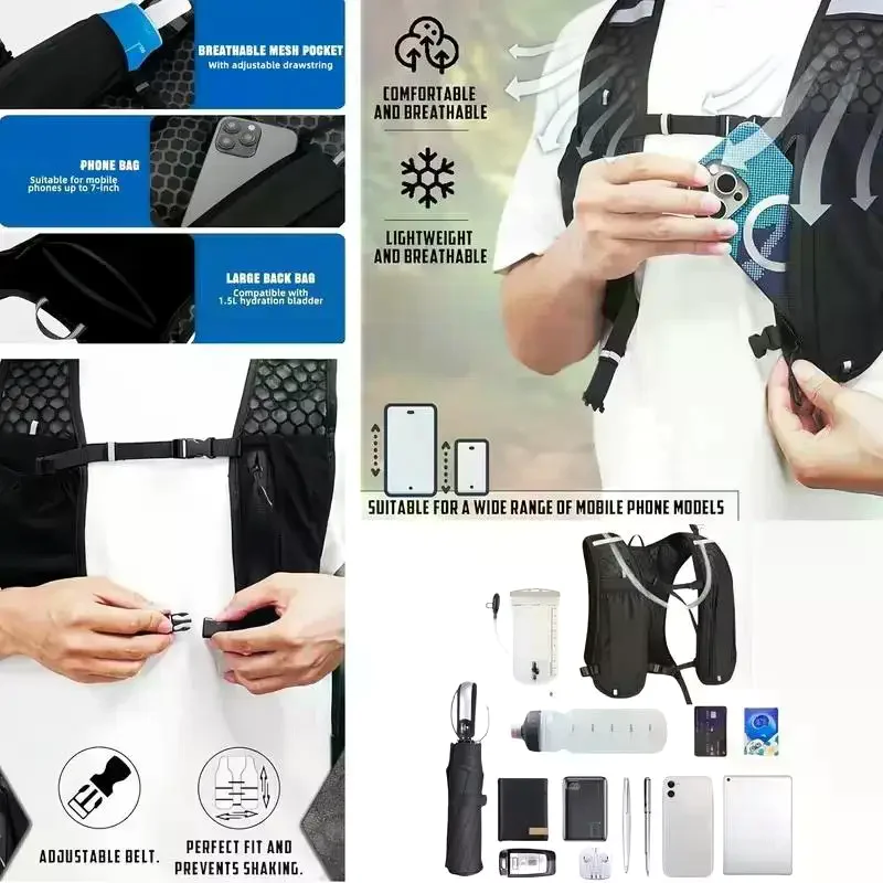 New Running Water Bottle Storage Vest Lightweight Running Vest Reflective Hydration Water Chest Pack With Phone Holder