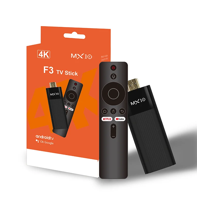 4K UHD Smart TV Stick MX10 F3 Quad Core Cortex-A53 2G+16G WiFi 6 BT5.4 Streaming Player Chromecast TV Stick