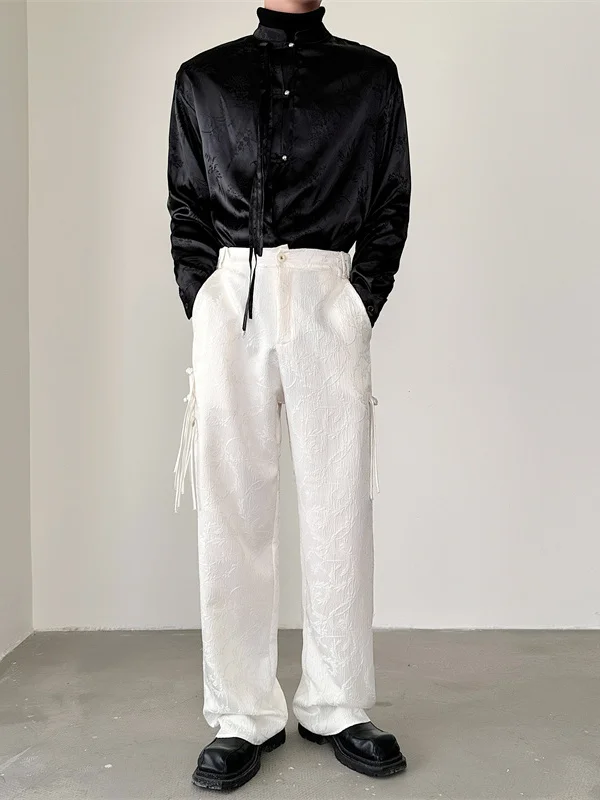 

Retro Floral Embroidery Button Casual Long Pants Men's Loose Straight Leg Wide Leg Trendy New Chinese Sle