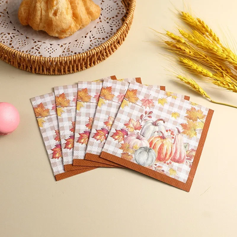 Picture 6: 20Pcs/pack Thanksgiving Pumpkin Tissue Two Layer Printed Handkerchief Party Decoration Table Dinner Paper