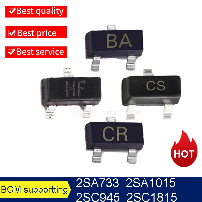 3000PCS/Lot 2SA733 2SC945 2SA1015 2SC945 2SC1815 SOT23 Marking CS CR BA HF SMD  Transistor New A REEL