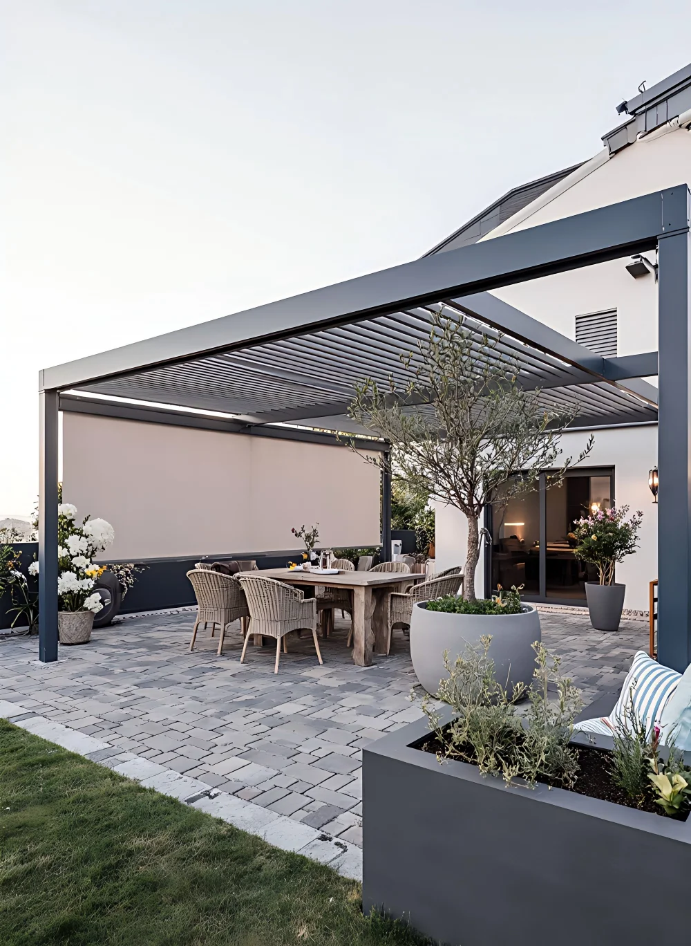 Modern Outdoor Patio Canopy Remote Control Aluminium Bioclimatic Louvered Roof Pergola with LED Lighting Backyard Garden Gazebo