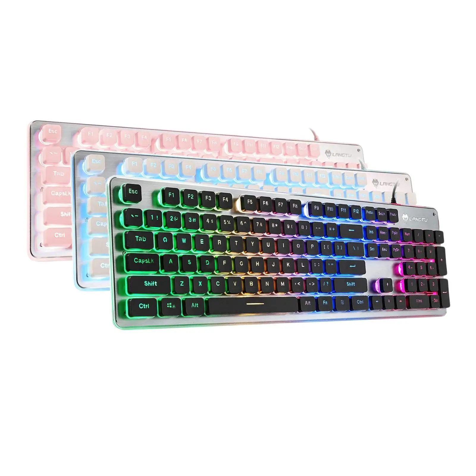 Membrane Gaming Keyboard Quiet Keyboard for Study All-Metal Panel USB Wired 104 Keys for Office Desktop Computer Water-Resistant