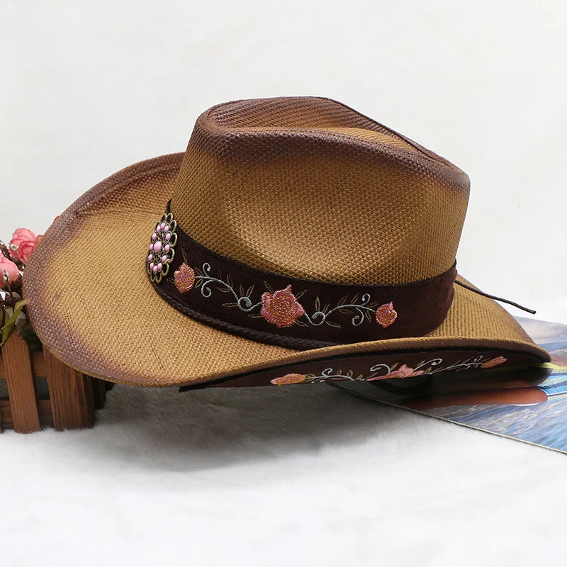 Hot Sale Western Cowboy Hat Sun Shade Spray Paint Distressed Men's Outdoor Sun Hat Style Straw Hat