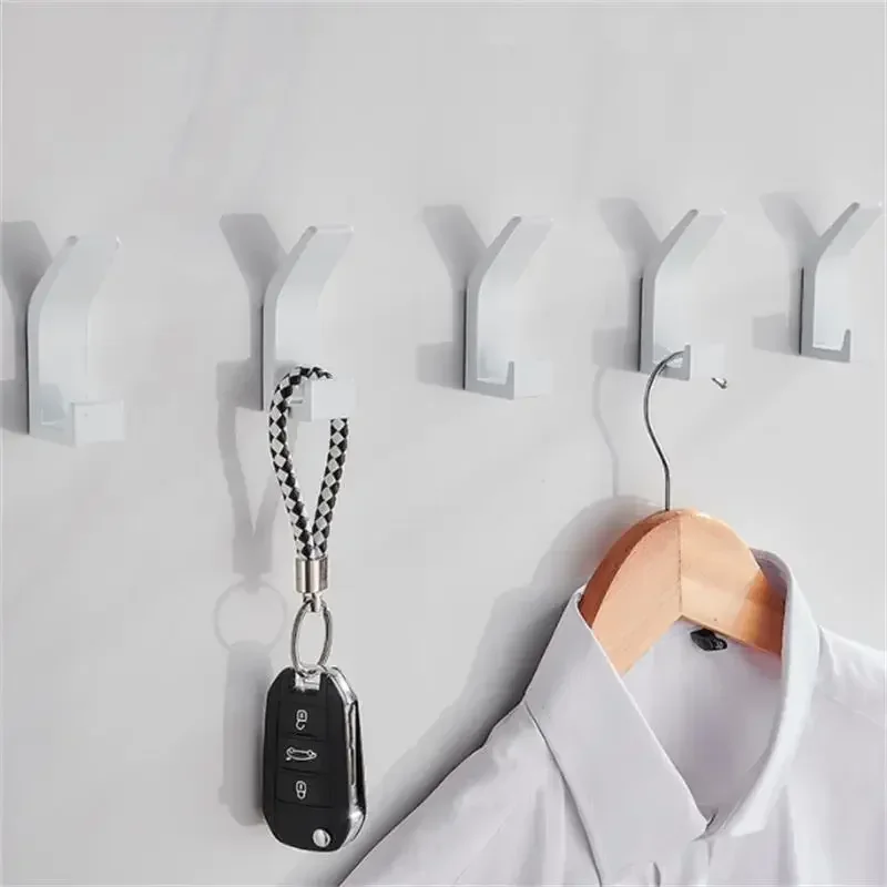 No Drilling Double Hook Black White Towel Hook For Bathroom Clothes Coat Hook Bedroom Robe Livingroom Kitchen Accessories