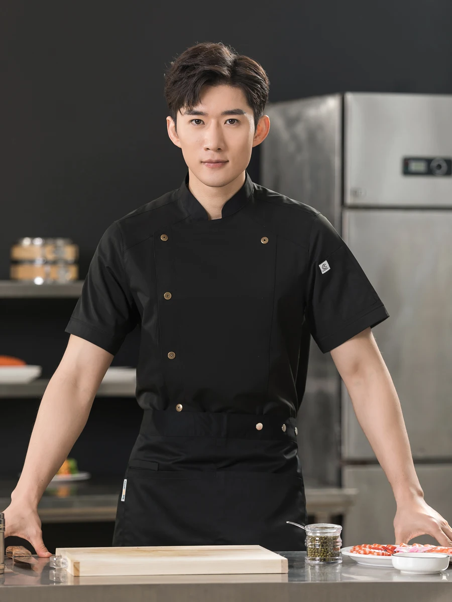 Chaqueta de cocina de manga corta para hombre, ropa de trabajo para restaurante, servicio de comida, uniforme de Chef de Hotel, ropa de Chef de verano