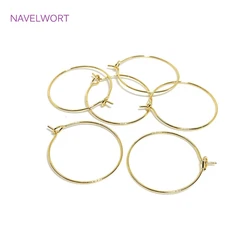 14K Gold/Rhodium Plated Big Circle Ear Wire Hoops Earrings For Women,High Quality Brass Metal Round Earring Fittings Wholesale