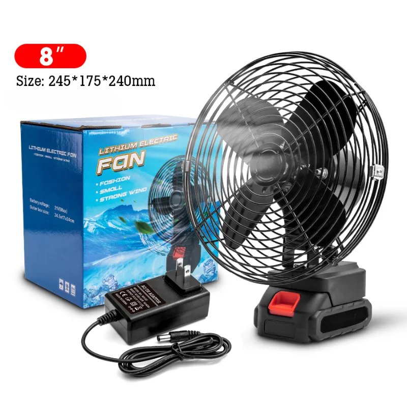 21V Rechargeable Large-capacity with Fan Outdoor Camping Lithium battery Electric Portable 8 Inch Fan For Makita Battery