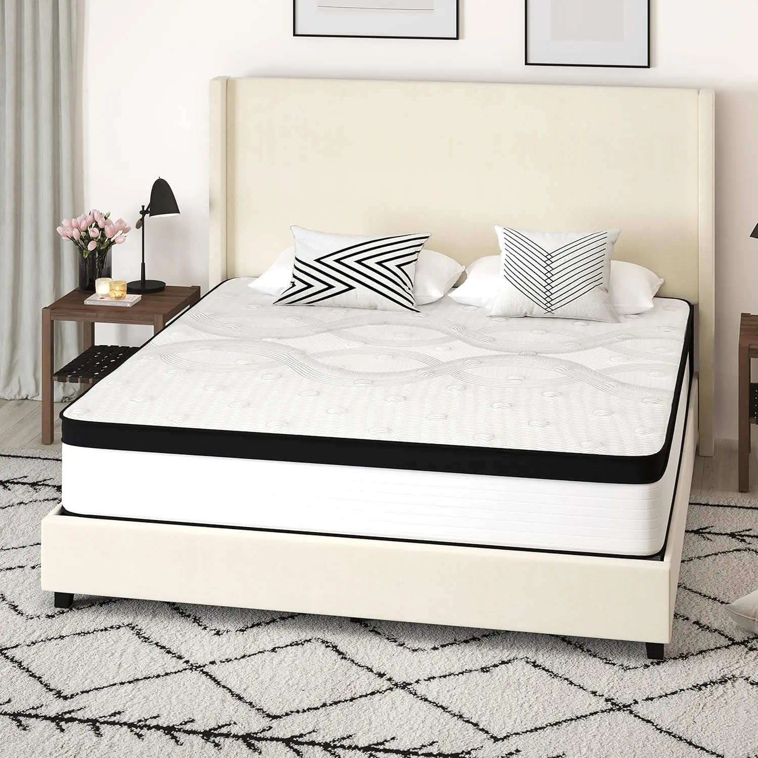 Merrick Lane Lofton Colchão Híbrido Extra Firme, CertiPUR Branco, Espuma Certificada EUA, 12 "King Bed in a Box