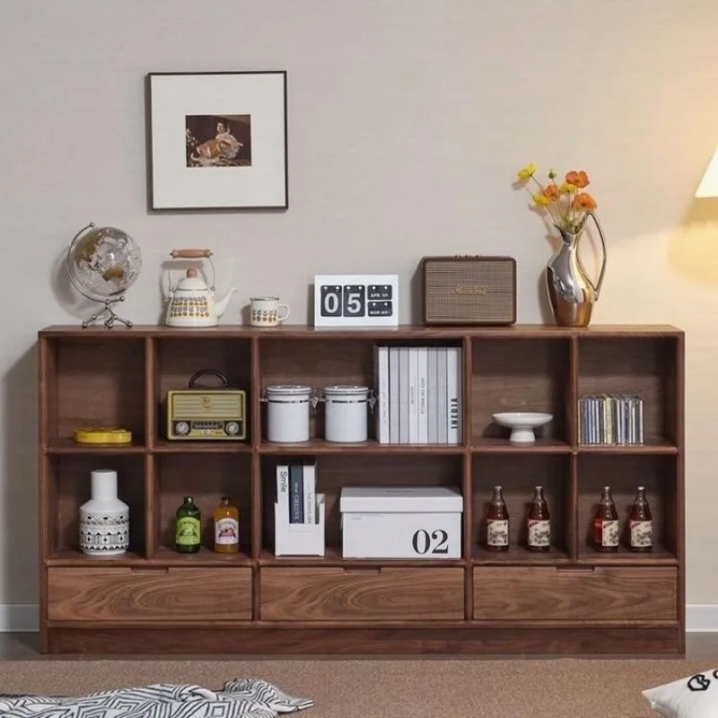 

Solid wood bookcase combination cabinet storage bookshelf small apartment home TV cabinet grid Japanese living room locker floor