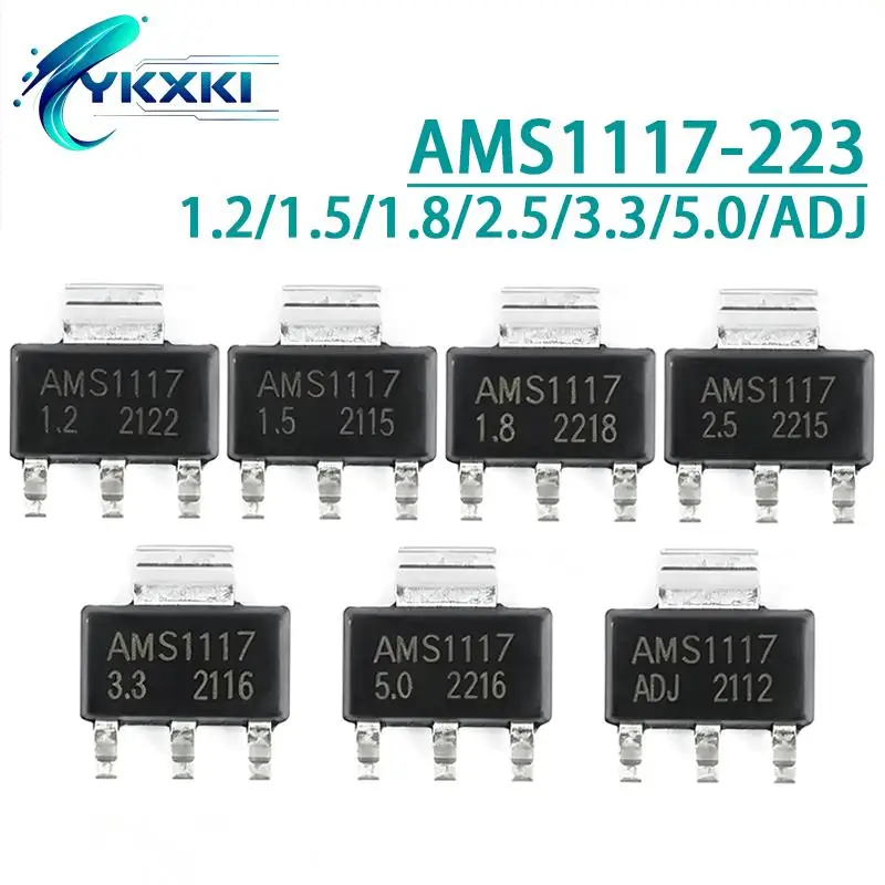 50/PCS New AMS1117-1.2V 1.5V 1.8V 2.5V 3.3V 5.0V ADJ SOT-223 AMS1117 voltage regulator chip