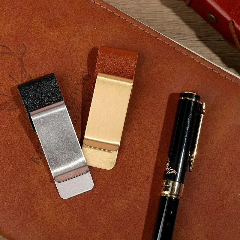 6-1 SZT. Stal Nierdzewna Skórzany Uchwyt na Długopis Klipsy do Ołówków Organizer do Notatnika Zakładka Praktyczny Klips na Długopis Artykuły Biurowe