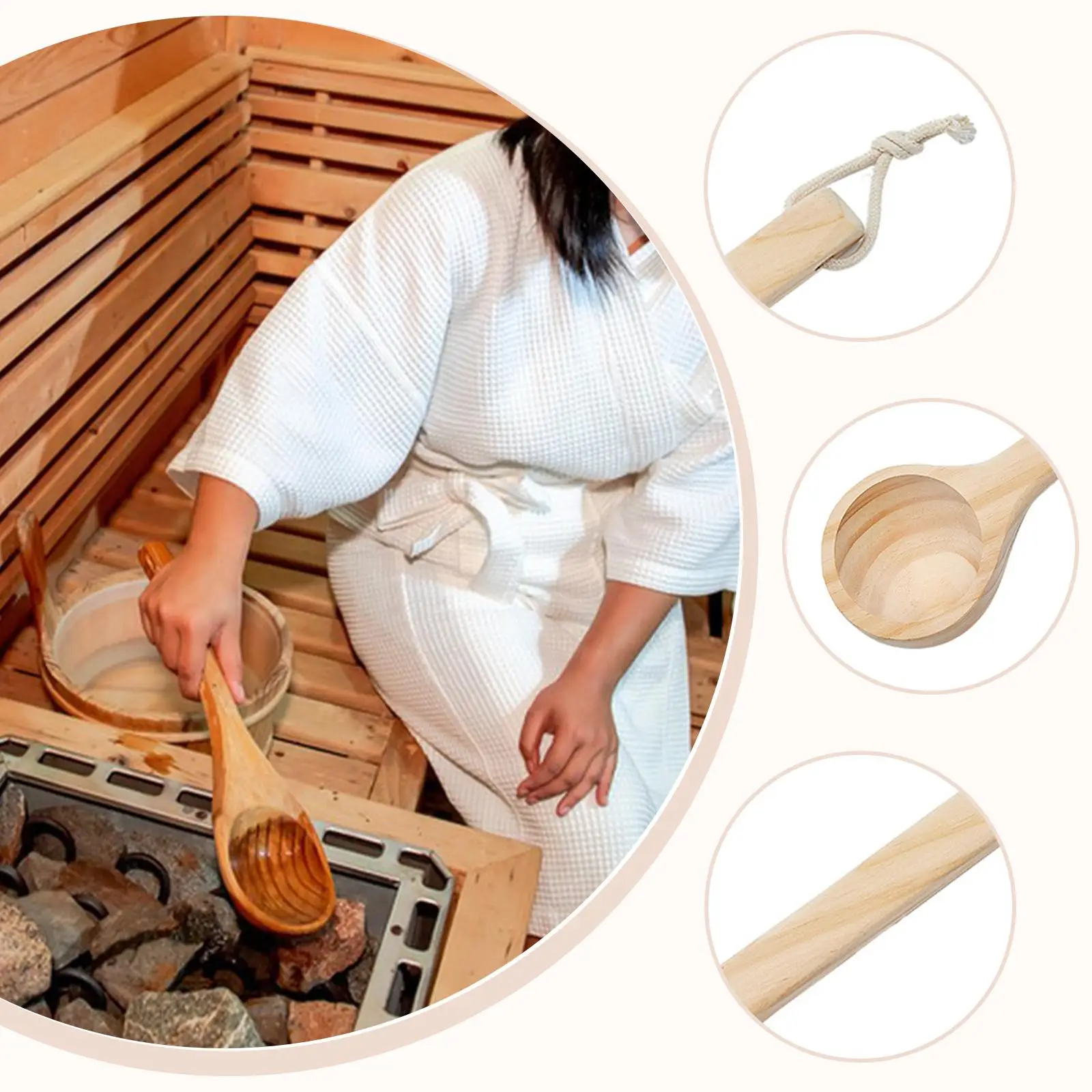 

Sauna Ladle Ergonomic Handle, Versatile, Durability, Sauna Accessories Wooden Water Spoon for Bathroom Houses SPA Winter