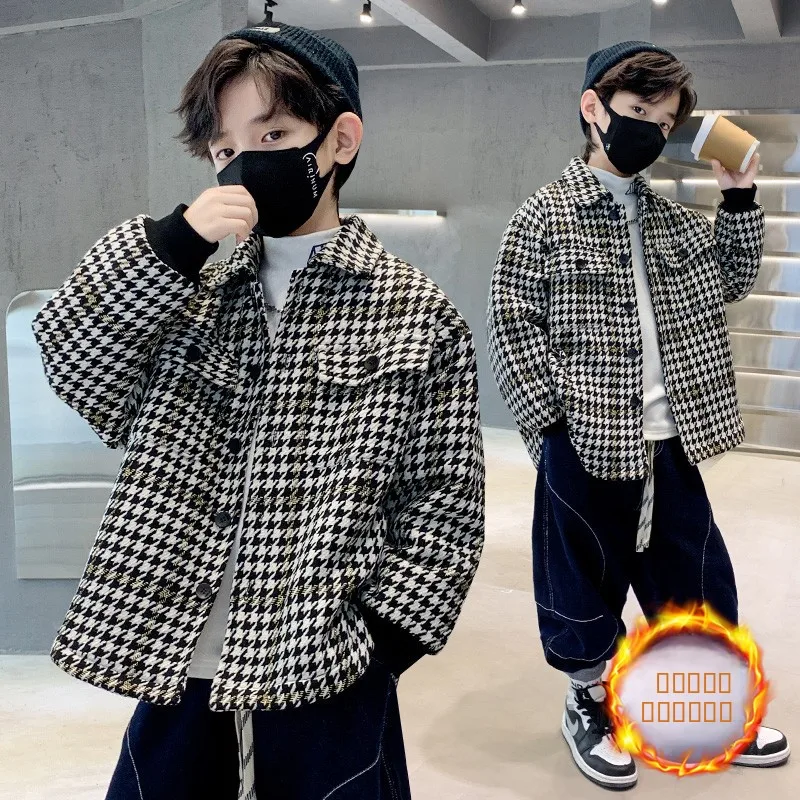 

Модный повседневный пиджак из твидового хлопка для мальчиков на осень-зиму, стильное пальто для мальчиков в стиле преппи