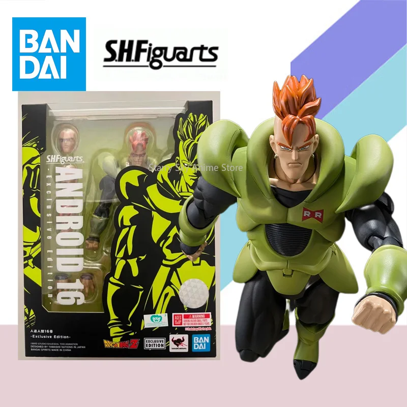 Bandai Original S.H.Figuarts SHF Dragon Ball Z Android16 SDCC Anime Action Figure Finished Model Kit Toy Gift for Children