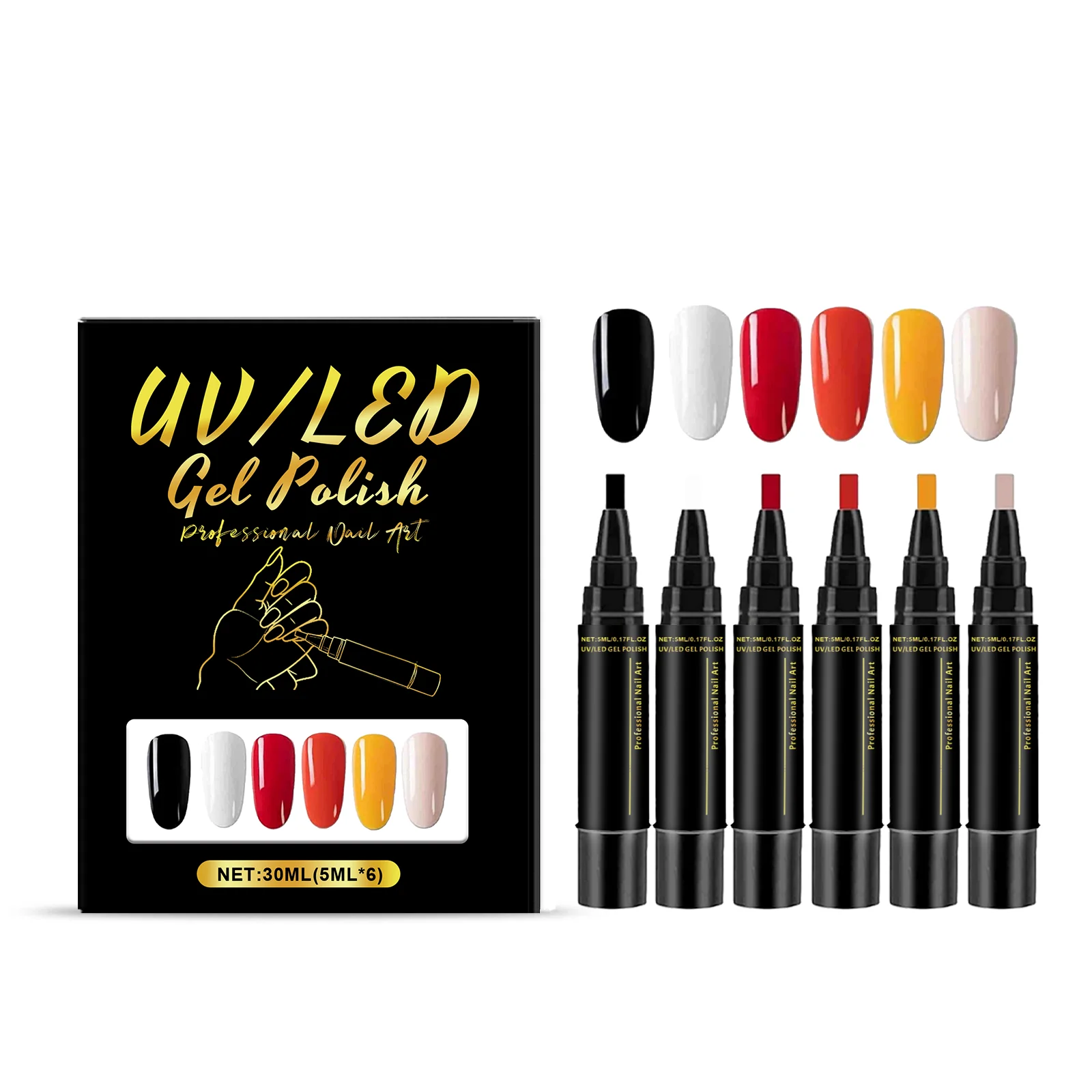 6 Kleuren DIY Nagellakstiften Hoge Pigmentatie Snel Droogend Vrij Ontwerpen & Versieren van Nagels Veilig Zachte Waterdichte Nagellak Olie Stiften Set