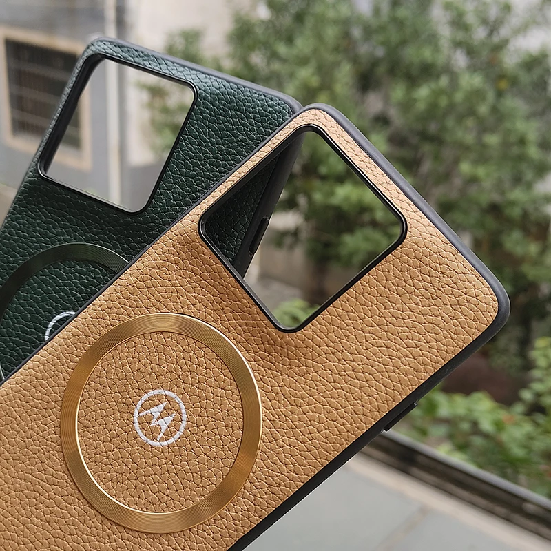 Capa magnética de couro com textura de lichia para motorola edge 40 neo 50 60 pro 60s fusão g35 g56 g86 para magsafe capa de carga sem fio