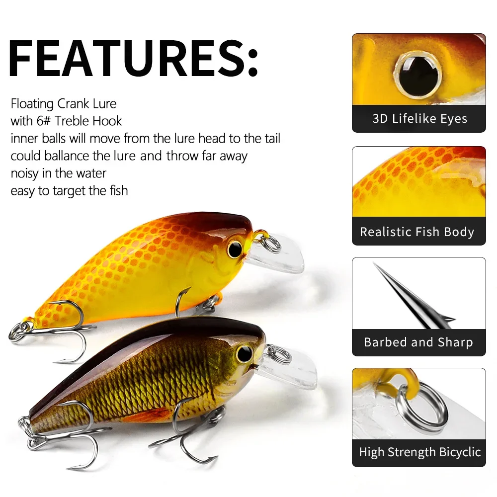 6pcs Diving Fishing Lures Crank Wobblers Minnow Artificial Bass Bait 7cm 13g Square Bill Crankbait Hard Lures with Gift Box