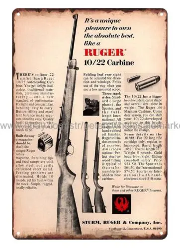 1968 Ruger Carbine Rifle hunting firearm metal tin sign bar decorations for sale