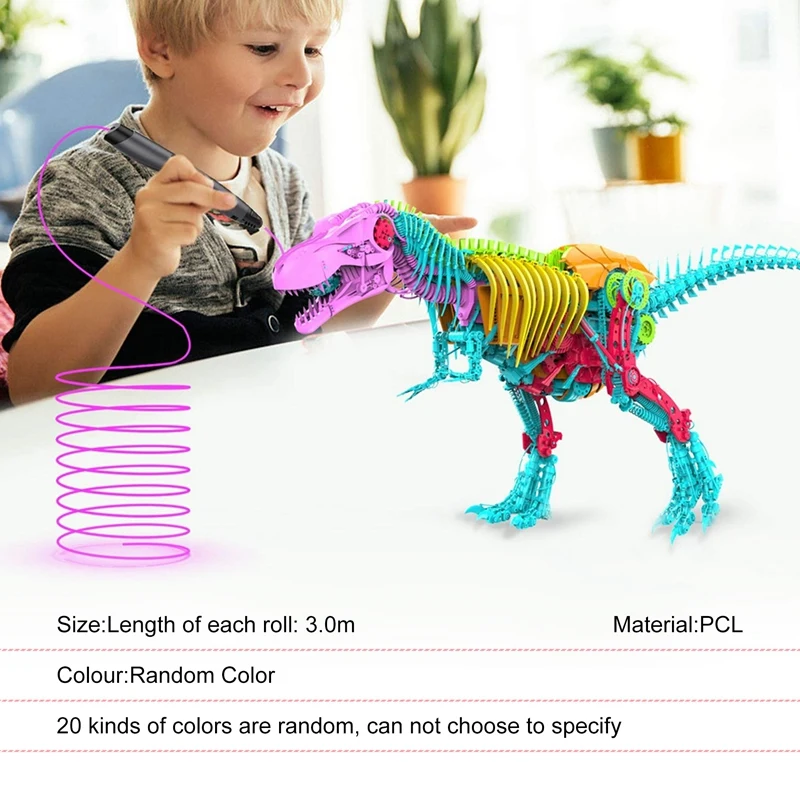 Penna per stampa 3D ricariche per filamenti PCL 1.75Mm, confezione da 20 colori casuali, bassa temperatura di fusione di 70 ℃, regali per bambini (200 piedi)