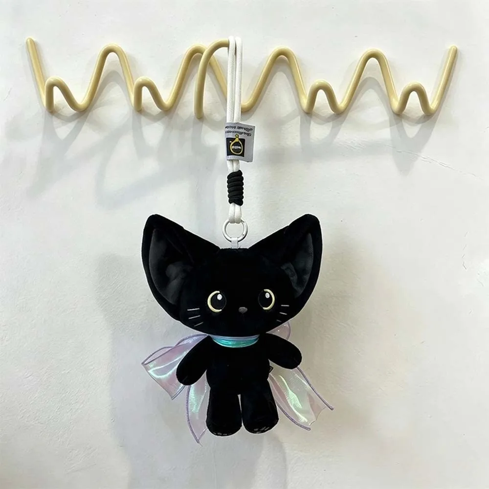 Ribbon Bow Cat Keychain Soft Velvet Stuffed Cute Kitten Pendant Candy Color Embroidered Paws Big Ears Cat Charm Couples Wear