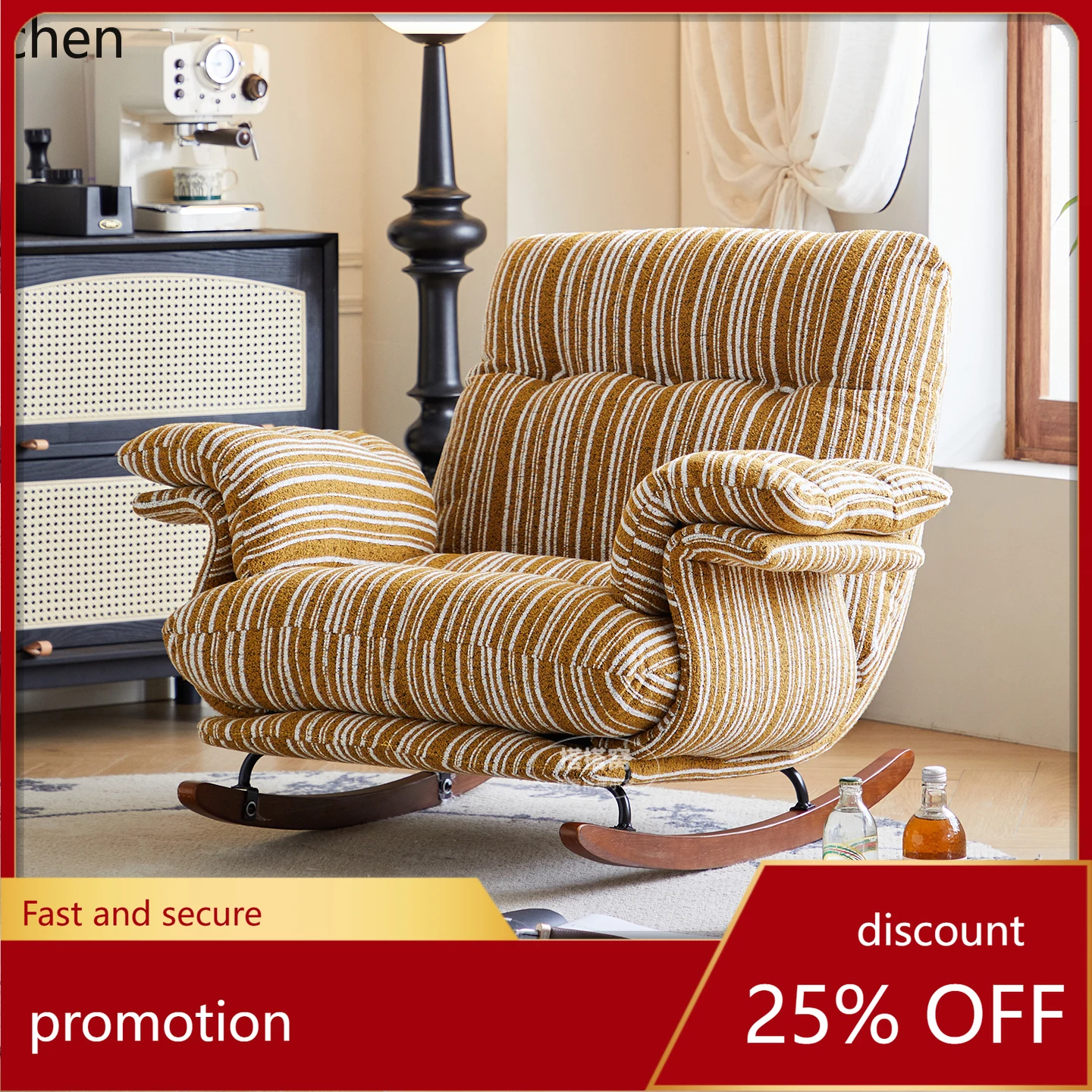 ZML Home Balcony Living Room Leisure Single Seat Sofa Reclining and Sleeping Mid-century Style Rocking Chair