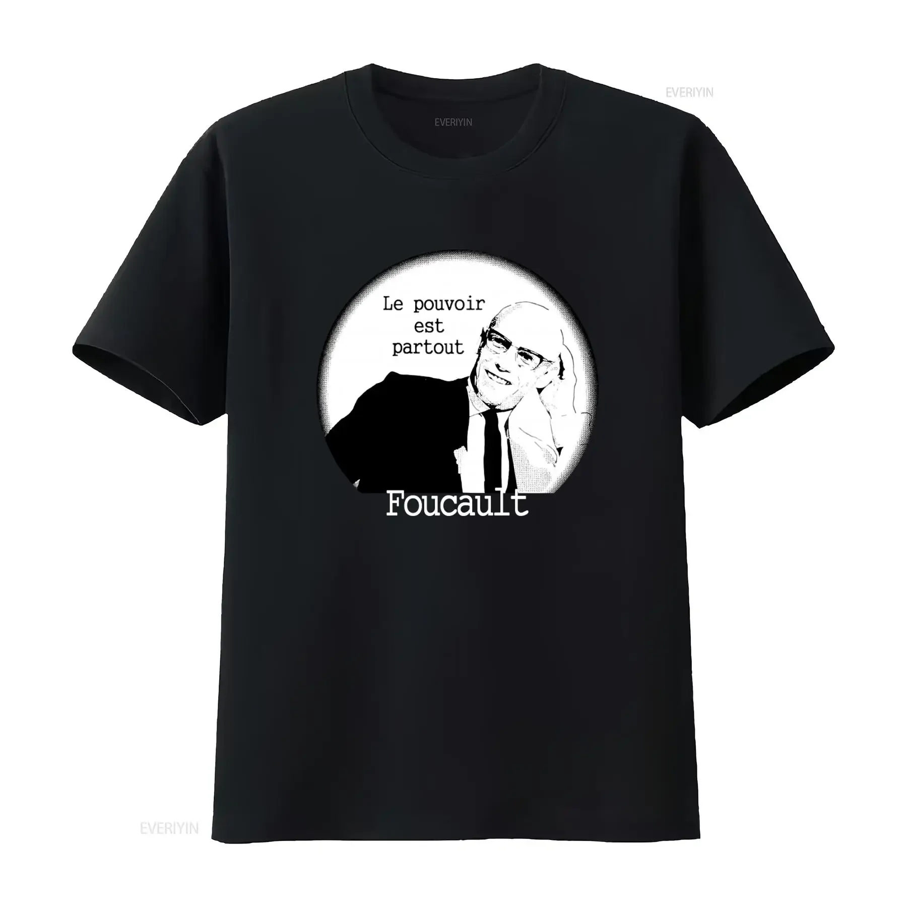 Philosopher Michel Foucault Quote T shirt Organic Cotton Le pouvoir est partout Design vintage Washed Stylish Versatile Casual