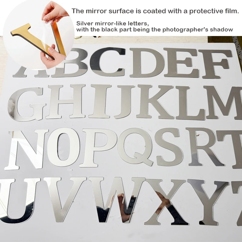 Silver English Letters Wall Sticker Acrylic  Wall  10cm  20cm Arabic Numerals 1 2 Sticker Decals Self-Adhesive Home Party Decor