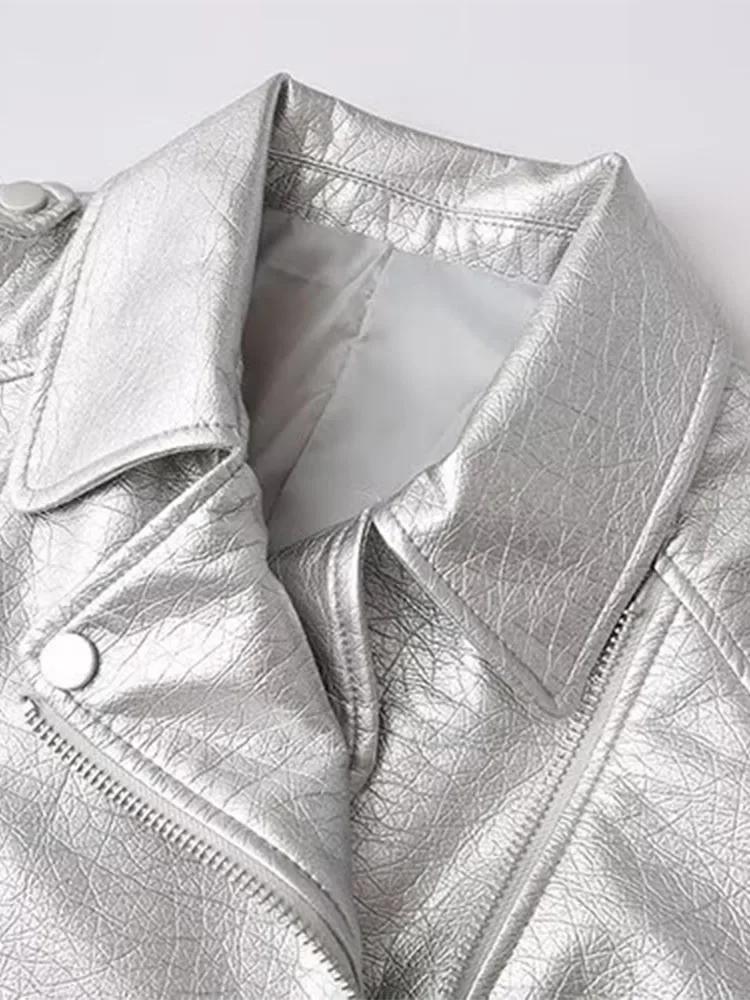 Pop europeu e americano feminino nova moda estilo de rua jaqueta de couro solto casaco solto casual fivela curto casaco de couro