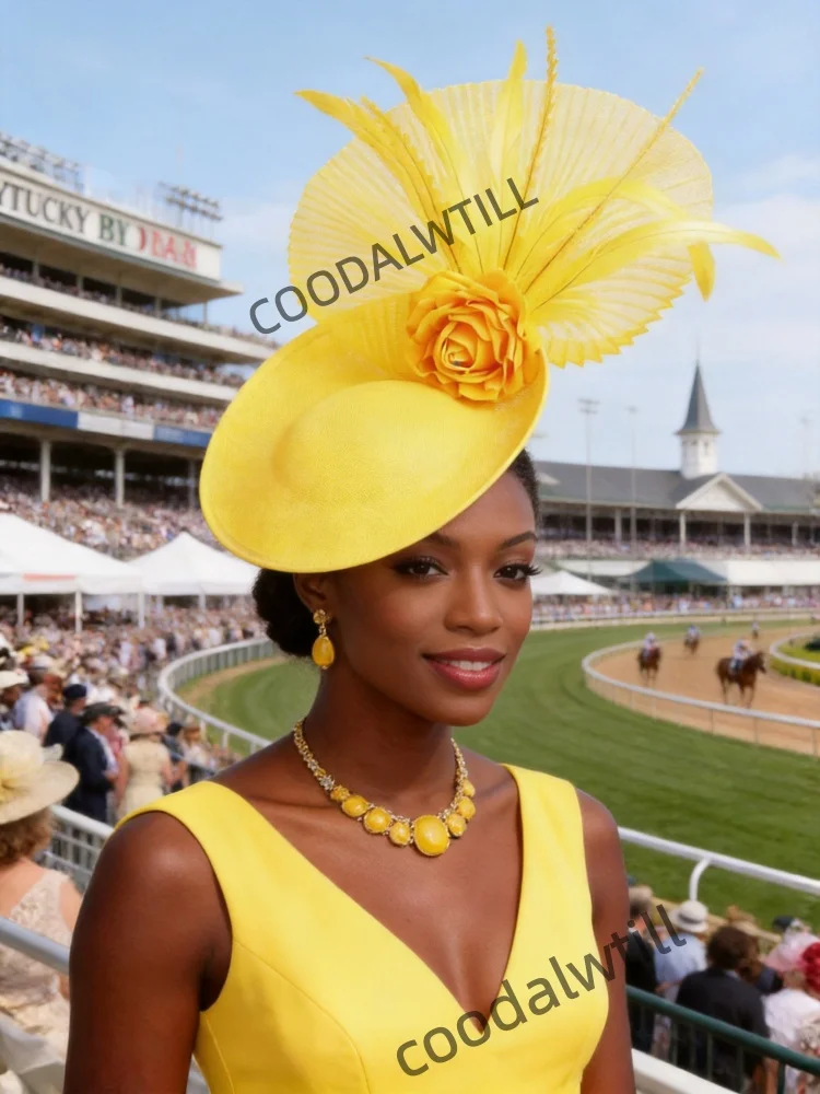 Women Elegant Imitation Sinamay Fascinator Hat, Royal Ascot Tea Party Wedding Headpiece With Feather Flower Hair Accessories view 6