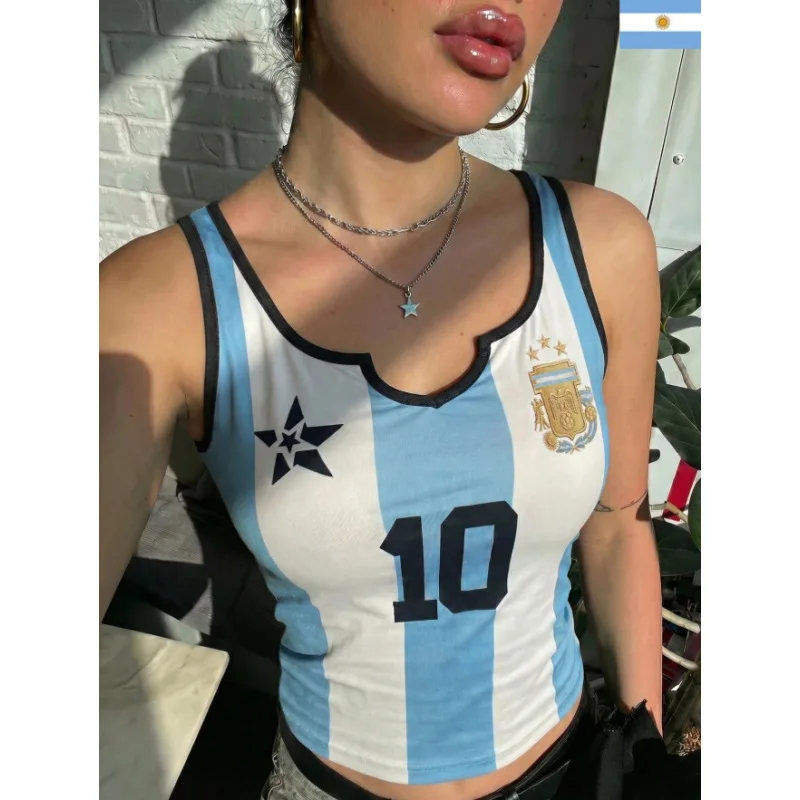 Ins Trendy Spicy Girl Cami Women Summer European American Argentina Flag Print Slim Fit Cropped Sleeveless Tank Top view 6