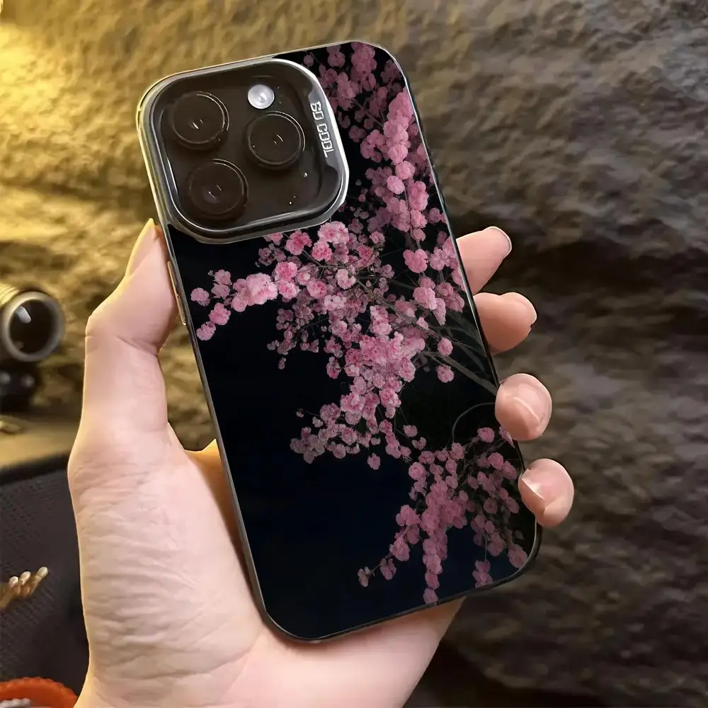 

Pink cherry blossoms Phone Case for iPhone 16 15 14 13 Pro 12 11 Pro Xs X XR Max 8 7 SE Laser Hard PC+TPU Cases Back Cover