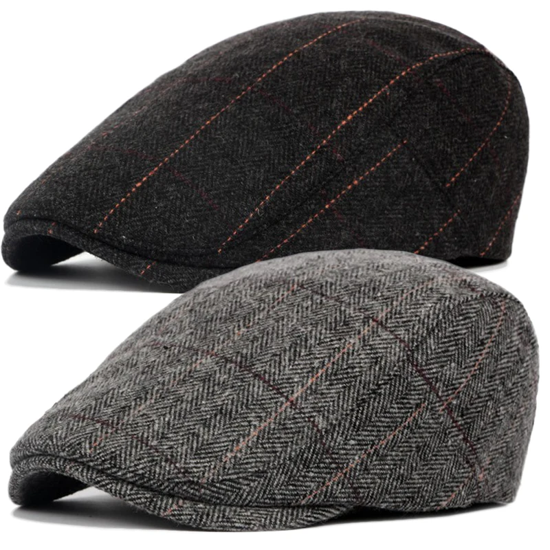 Classic Plaid Stripe  Cap for Men Women Winter Cotton Flat Ivy Vintage Gatsbay Hat Irish Outdoor Cabbie Beret painter Hat