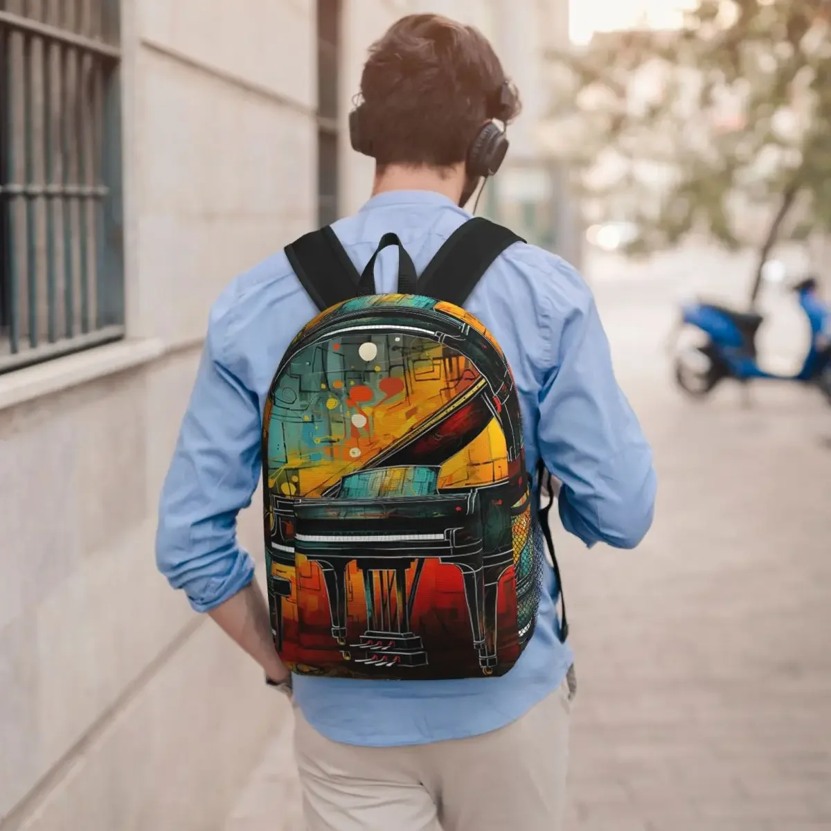 Colorful Piano Graffiti Theme Backpack Student BookBag Children School Bag Laptop Shoulder Bags for Men Women